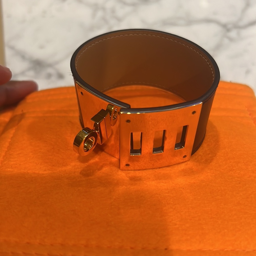 HERMES Dog Bracelet Black with Gold hardware